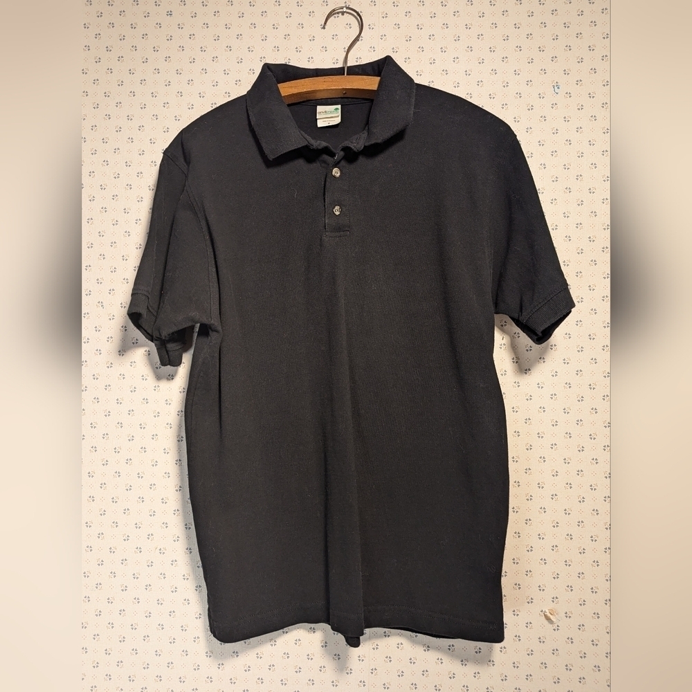 Anvil Organic Cotton Black Polo Shirt size M button collar preshrunk